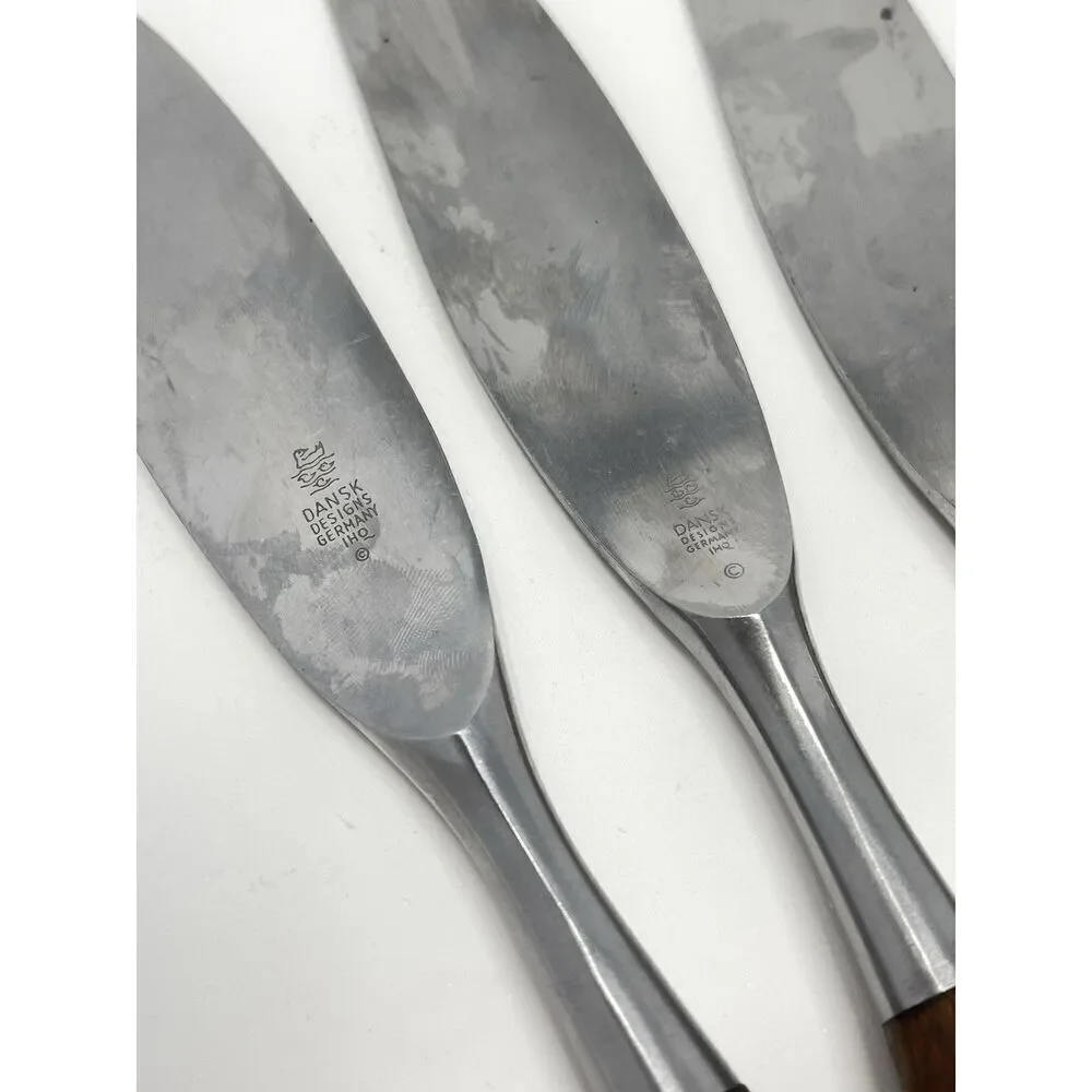 Dansk FJORD Dinner Knives Teak Handle Stainless Steel Germany 8 3/8” Set Of 6
